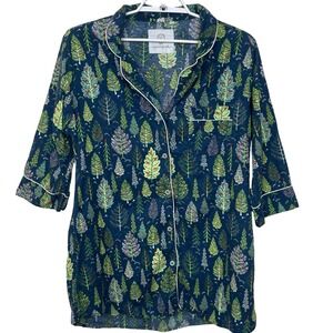 Printfresh Christmas Forest Sleep Shirt Womens Large Blue Organic Cotton Trees